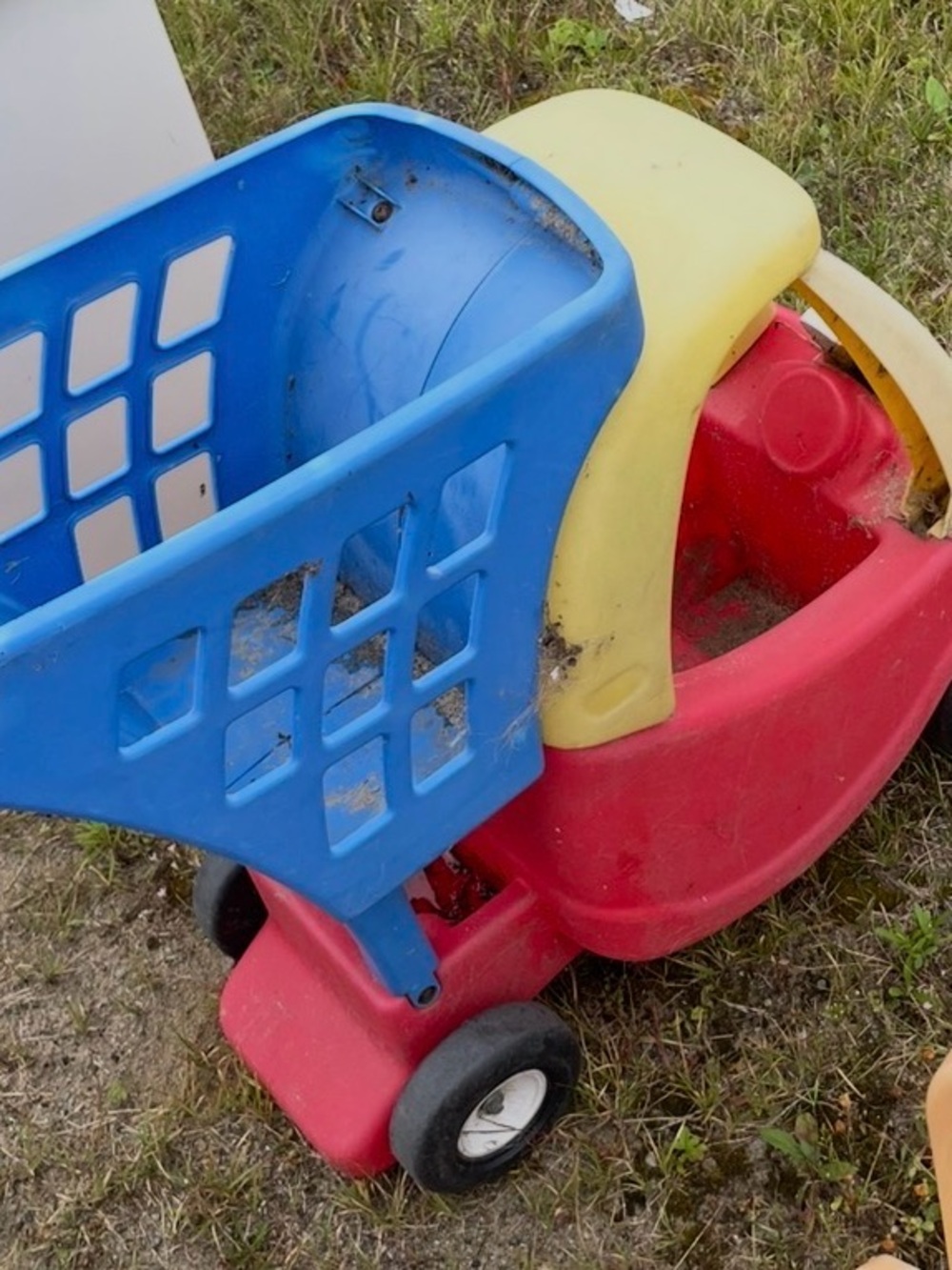 Kids Ride-On Shopping Cart Toy - Red, Blue & Yellow